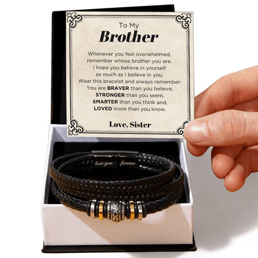 Para mi hermano: más valiente, más fuerte, más inteligente - Pulsera de cuero