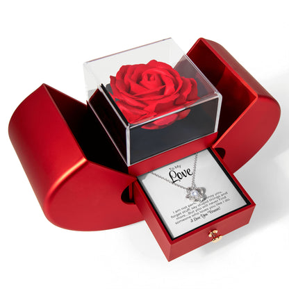 To My Love - I Am Not Perfect - Love Knot Necklace with Red Heart Rose Box