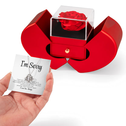 Apology Gift For Her - Love Knot Necklace with Red Heart Rose Box