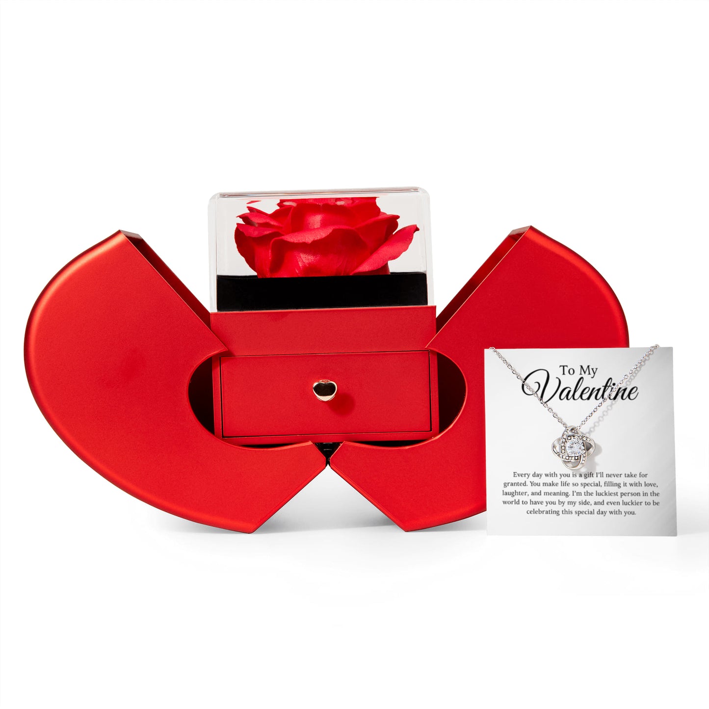 To My Valentine - Love Knot Necklace with Red Heart Rose Box