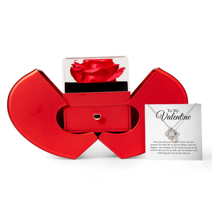 To My Valentine - Love Knot Necklace with Red Heart Rose Box
