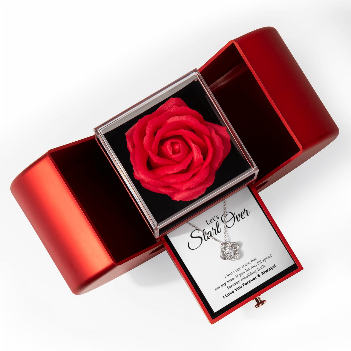 Let's Start Over - Love Knot Necklace with Red Heart Rose Box