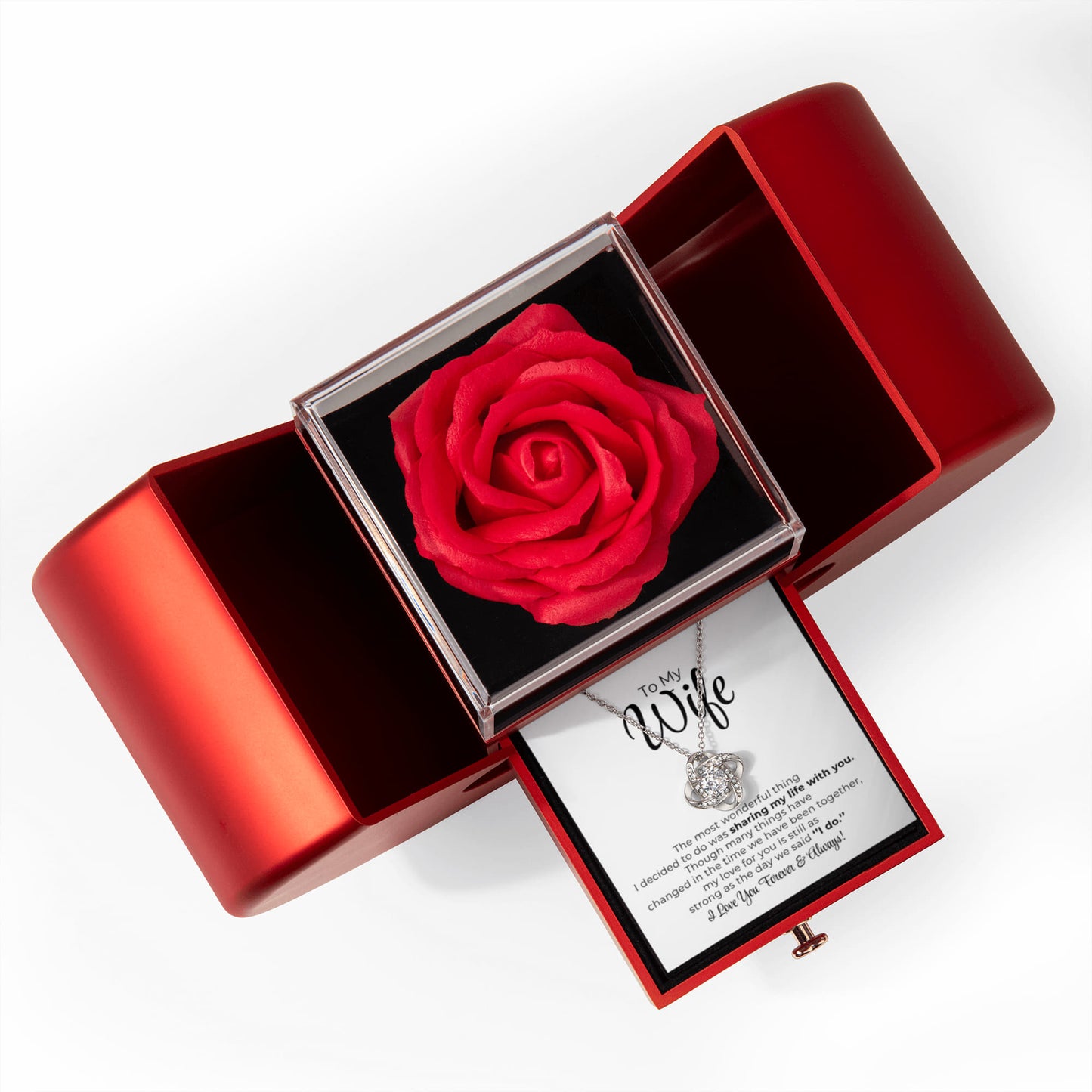 To My Wife - The Most Wonderful Thing - Love Knot Necklace with Red Heart Rose Box