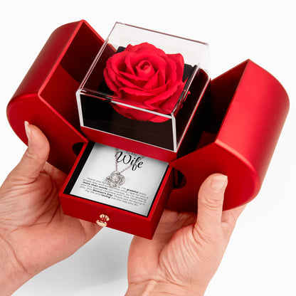 To My Wife - I'm Grateful Every Single Day - Love Knot Necklace with Red Heart Rose Box