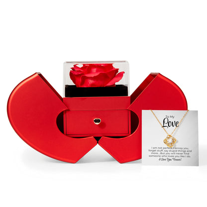 To My Love - I Am Not Perfect - Love Knot Necklace with Red Heart Rose Box