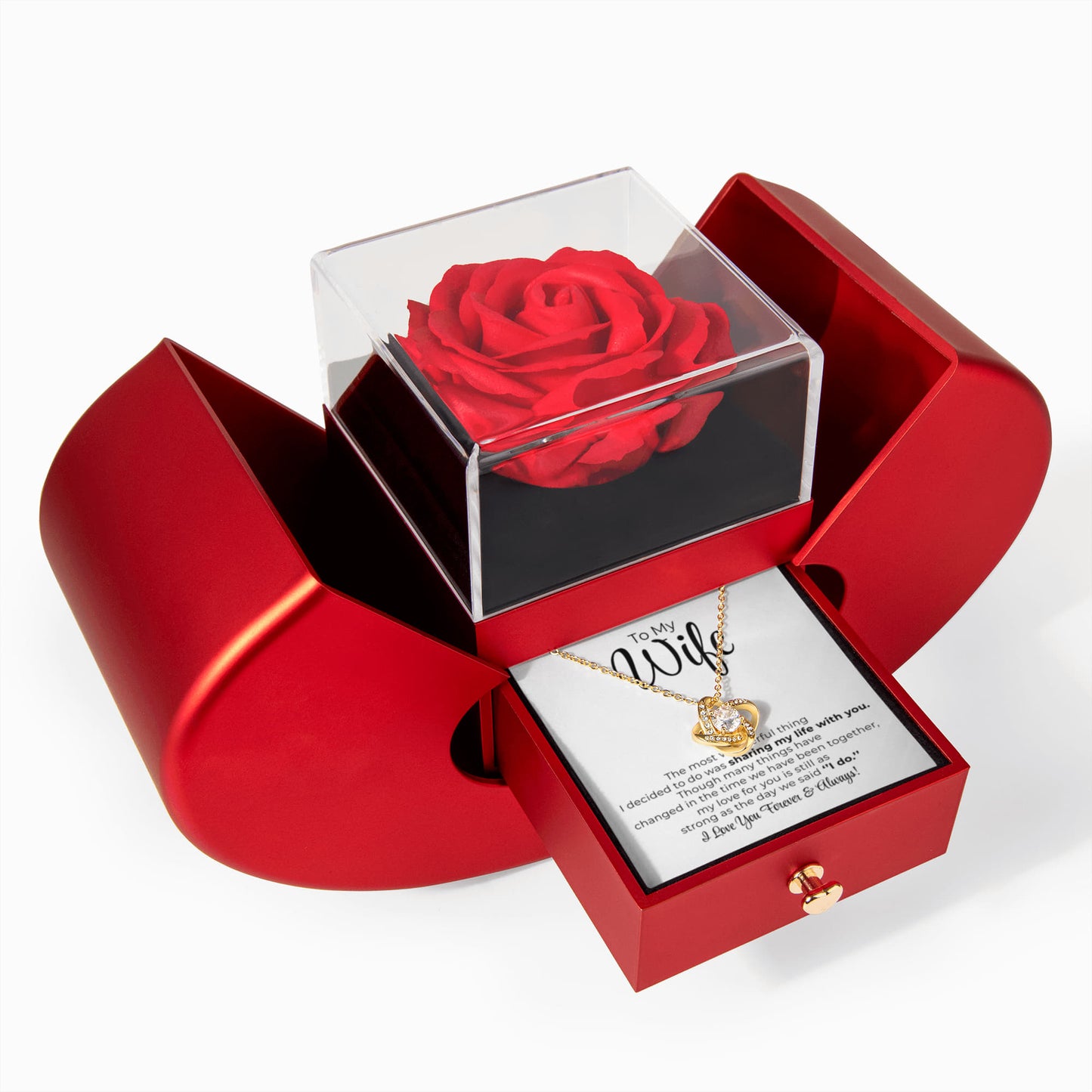 To My Wife - The Most Wonderful Thing - Love Knot Necklace with Red Heart Rose Box