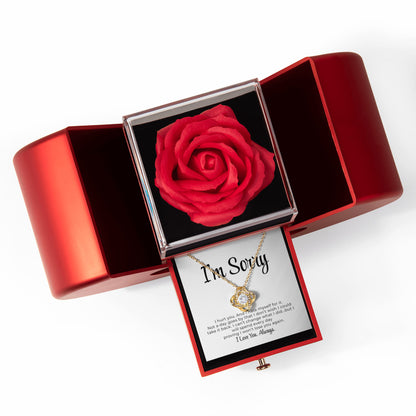 Apology Gift For Her - Love Knot Necklace with Red Heart Rose Box
