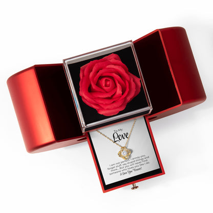 To My Love - I Am Not Perfect - Love Knot Necklace with Red Heart Rose Box