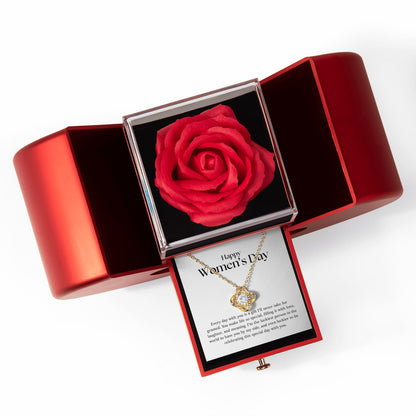 Happy Women's Day - Love Knot Necklace with Red Heart Rose Box