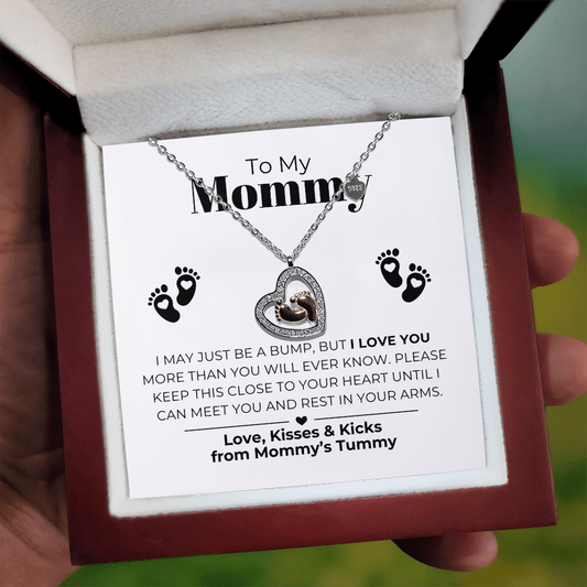 To My Mommy - Baby Feet Heart Pendant Necklace Gift Set