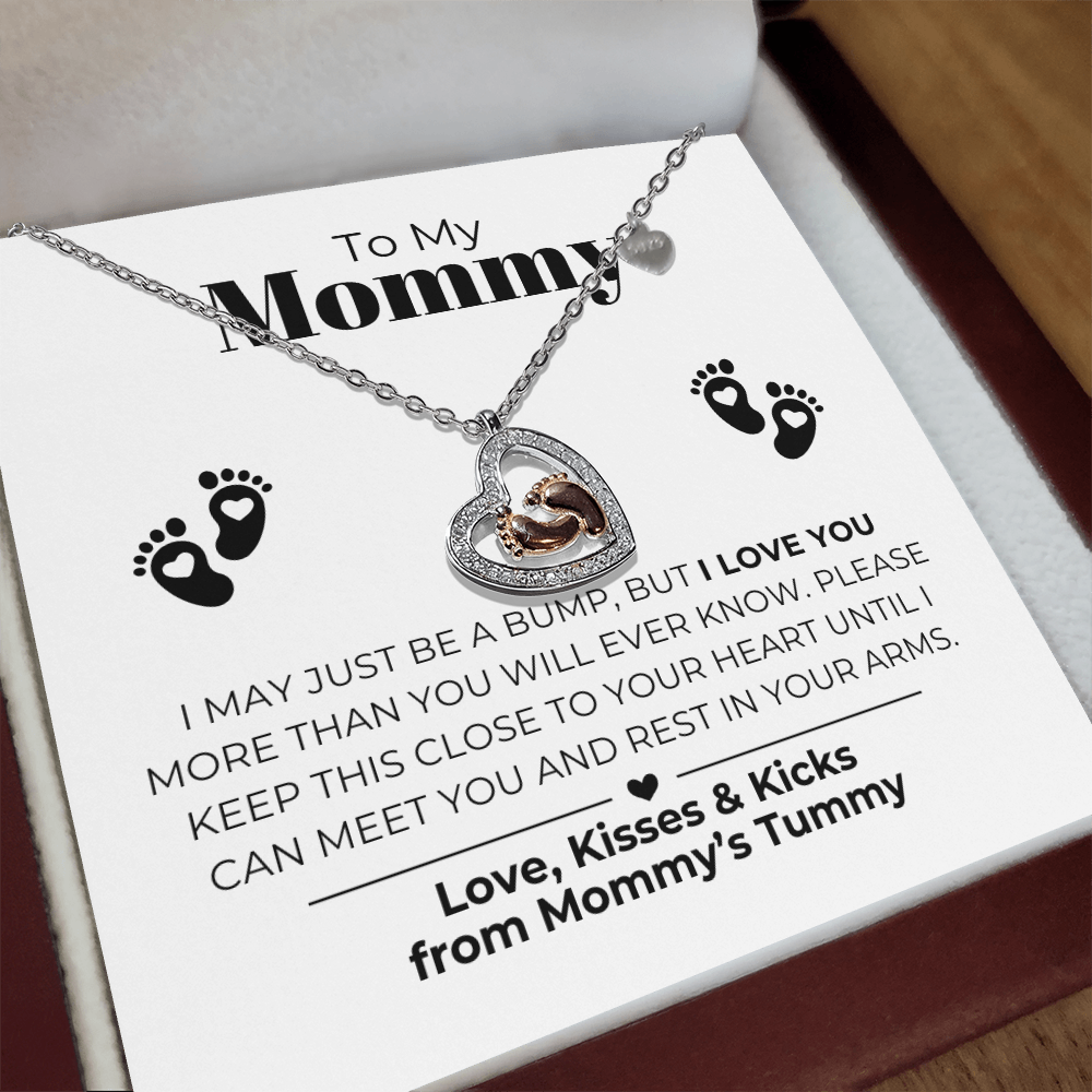 To My Mommy - Baby Feet Heart Pendant Necklace Gift Set