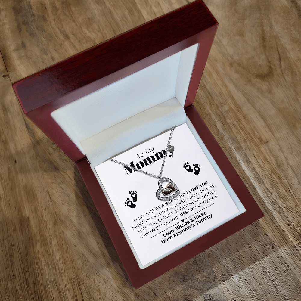 To My Mommy - Baby Feet Heart Pendant Necklace Gift Set