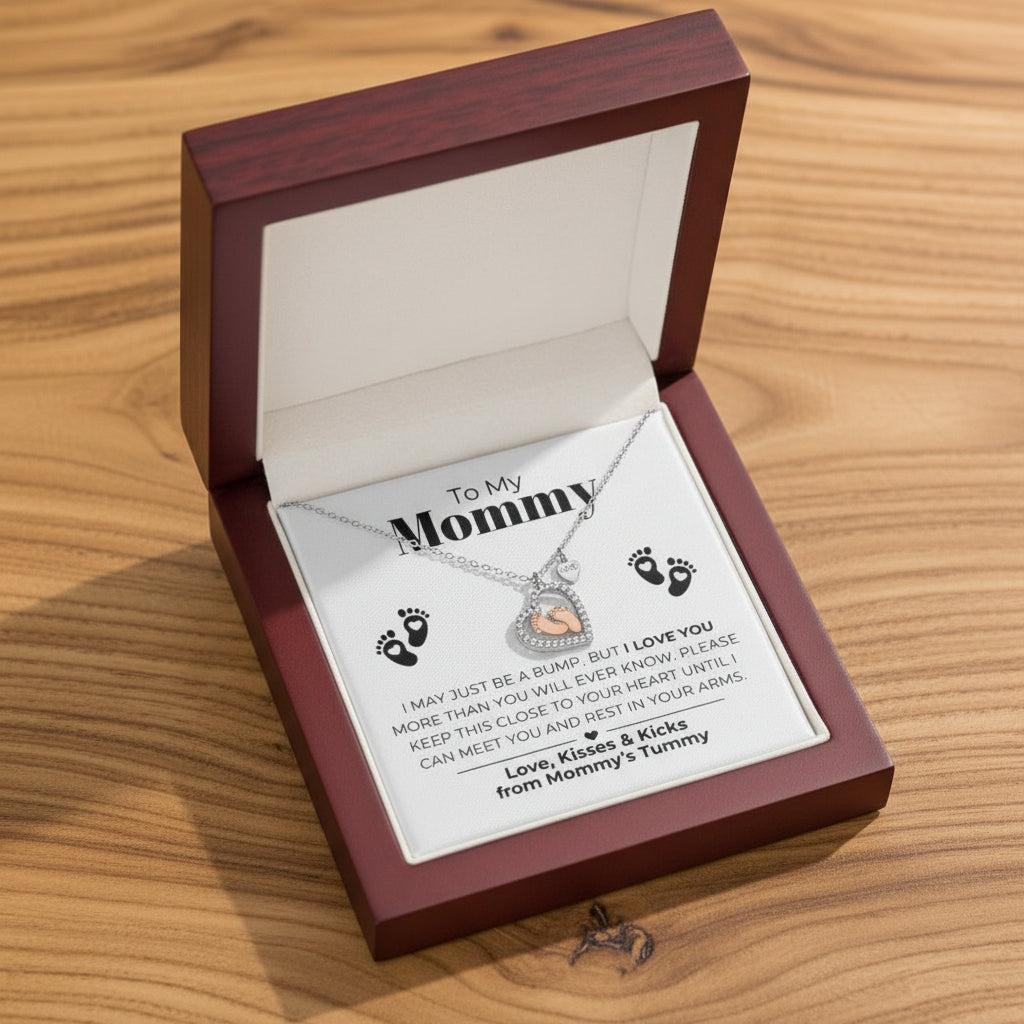 To My Mommy - Baby Feet Heart Pendant Necklace Gift Set