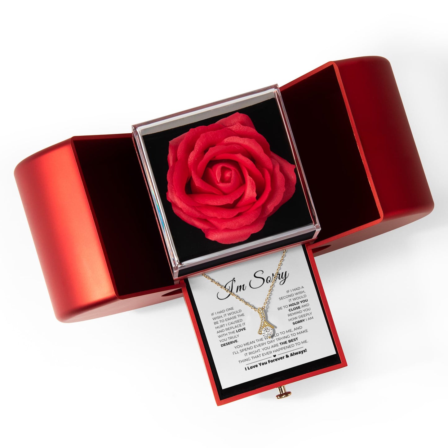 Apology Gift For Her - Alluring Beauty Necklace with Red Heart Rose Box