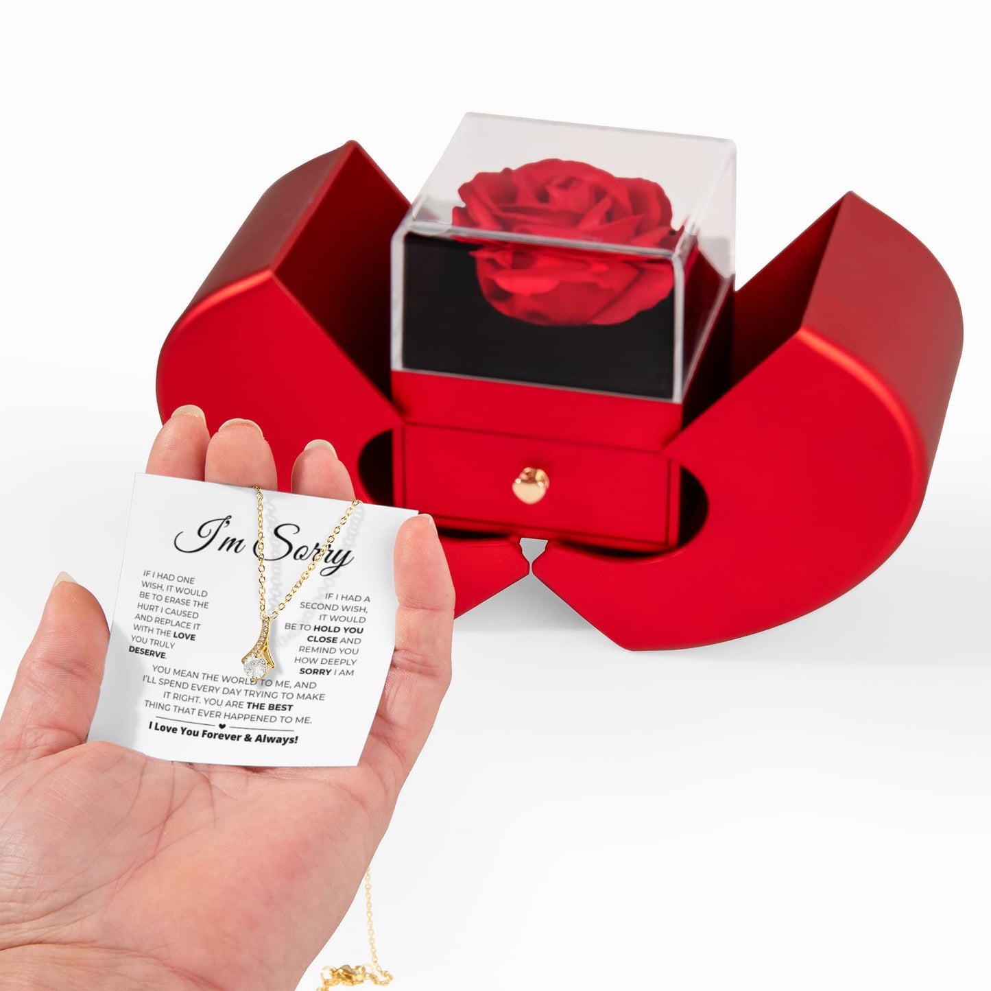 Apology Gift For Her - Alluring Beauty Necklace with Red Heart Rose Box