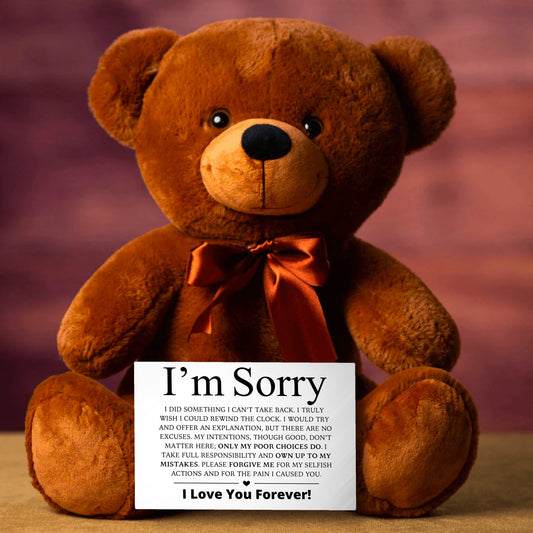 Apology Gift For Her - Teddy Bear with Canvas Message Card (Ships to the USA Only)