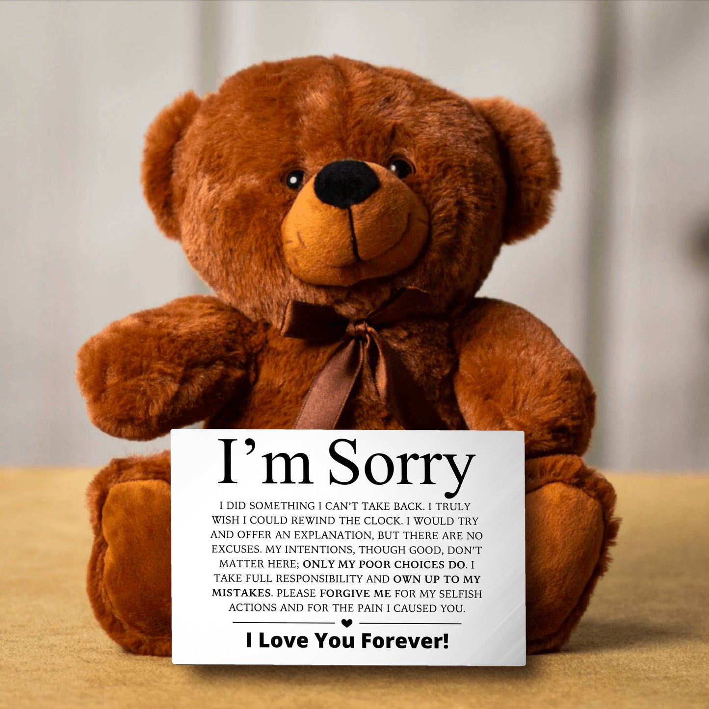 Apology Gift For Her - Teddy Bear with Canvas Message Card (Ships to the USA Only)