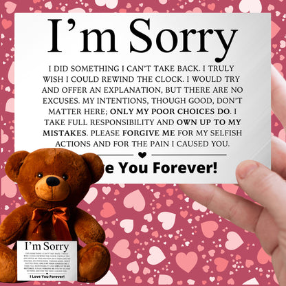 Apology Gift For Her - Teddy Bear with Canvas Message Card (Ships to the USA Only)
