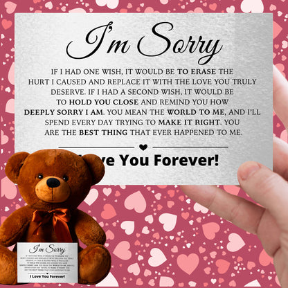 Apology Gift For Her - Teddy Bear with Canvas Message Card