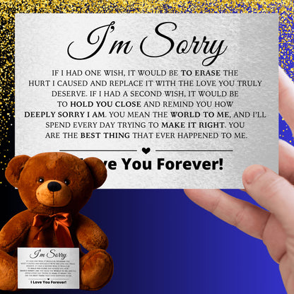 Apology Gift For Her - Teddy Bear with Canvas Message Card