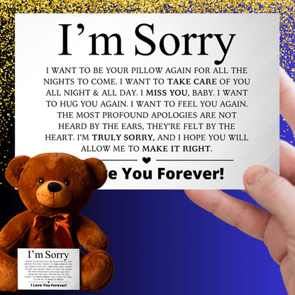 Apology Gift For Her - I Want To Feel You Again - Teddy Bear with Canvas Message Card