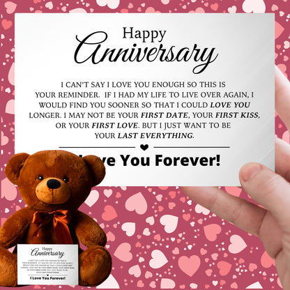 Anniversary Gift For Her - Teddy Bear with Canvas Message Card