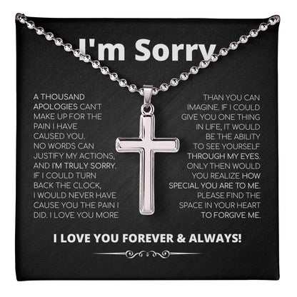 Apology Gift For Him - Cross Necklace With Ball Chain