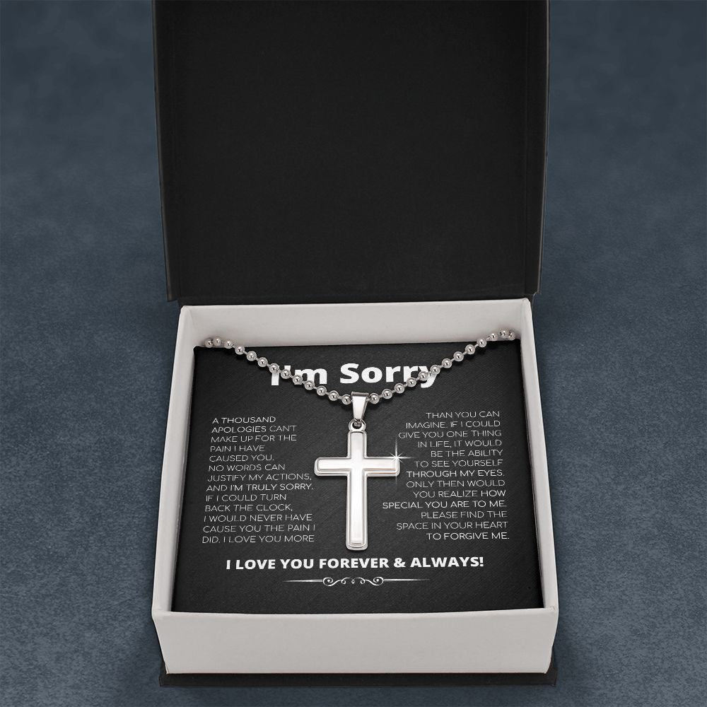 Apology Gift For Him - Cross Necklace With Ball Chain