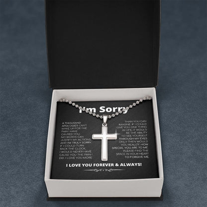 Apology Gift For Him - Cross Necklace With Ball Chain
