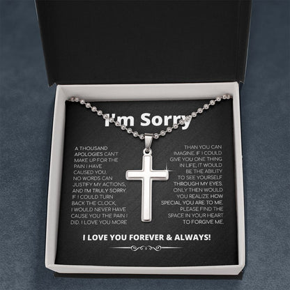 Apology Gift For Him - Cross Necklace With Ball Chain
