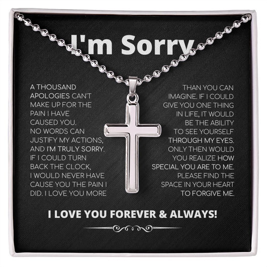 Apology Gift For Him - Cross Necklace With Ball Chain
