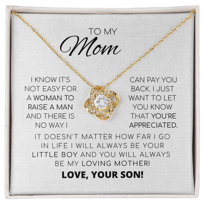 Para mi mamá: te aprecio. Collar con nudo de amor
