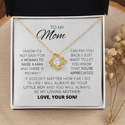 Para mi mamá: te aprecio. Collar con nudo de amor