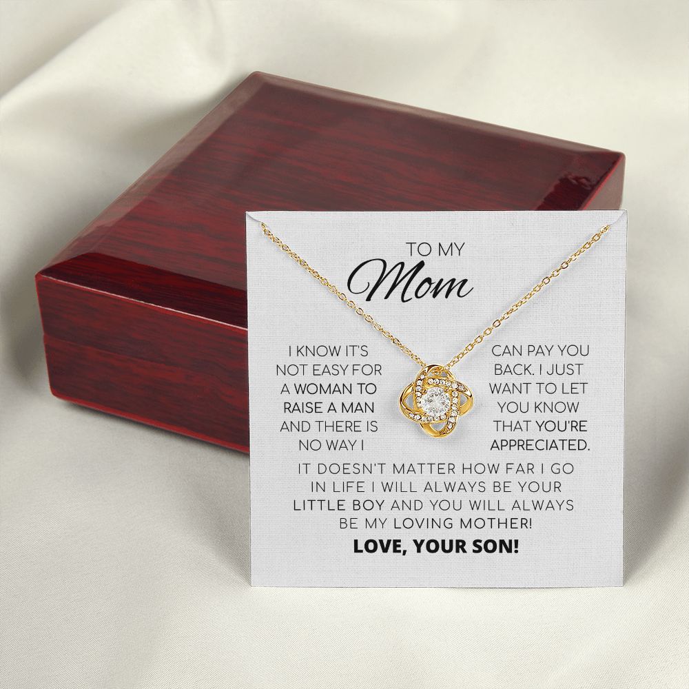 Para mi mamá: te aprecio. Collar con nudo de amor