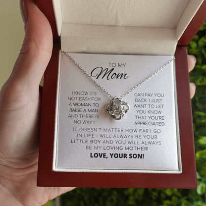 Para mi mamá: te aprecio. Collar con nudo de amor